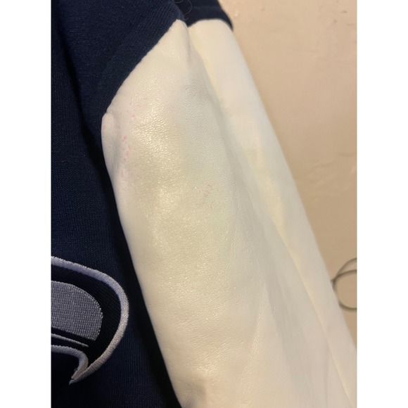 NFL Seattle Seahawks Reversible Fleece Jacket PVC Sleeves Size S 2 front logos - Picture 4 of 14
